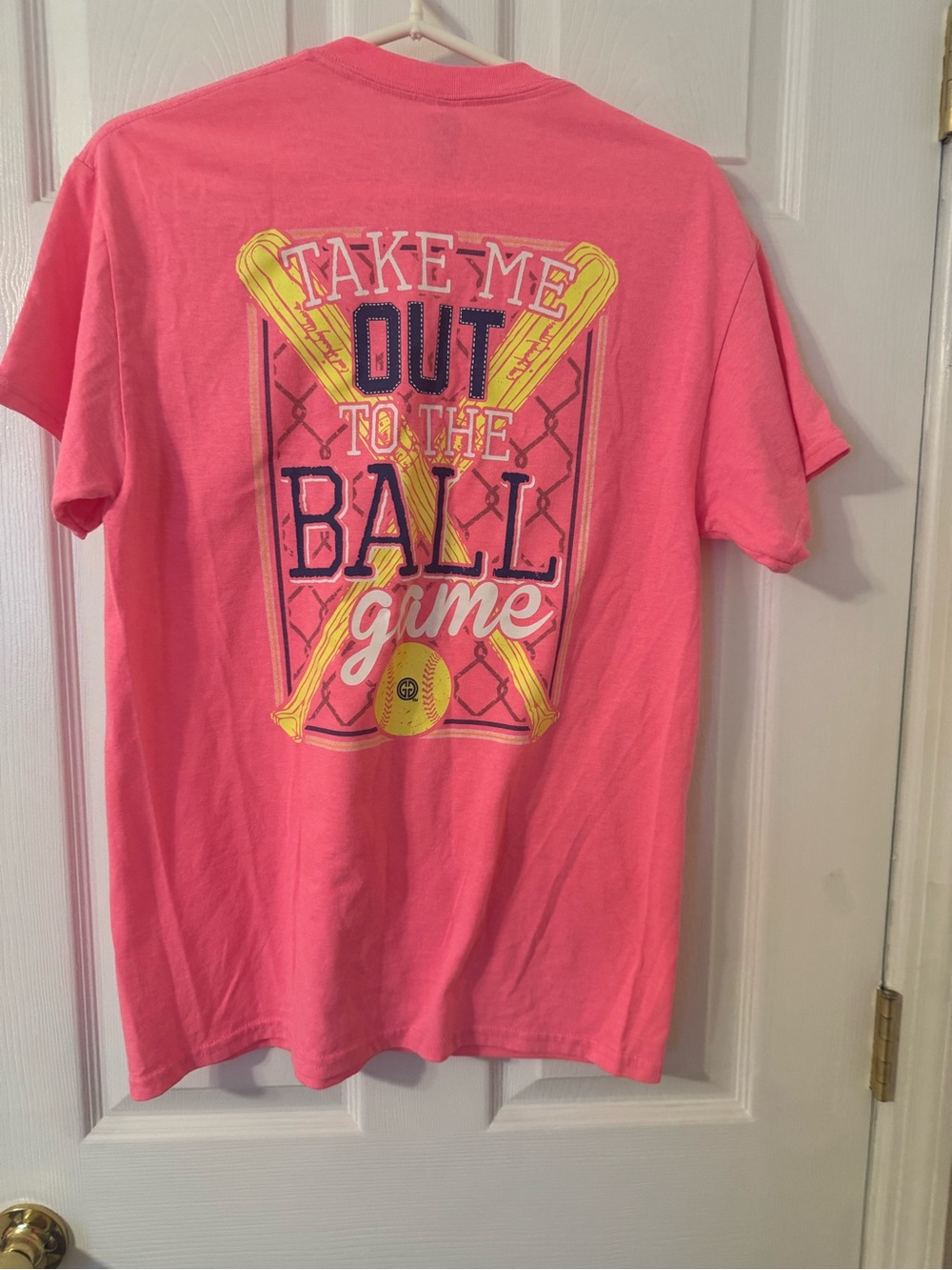 'Take Me Out to the Ball Game' Graphic Tee with Yellow/Navy Accents-Girlie Girl